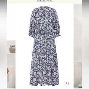 Daughters of India Kyra midi Blue Iris Floral Long Sleeve XL